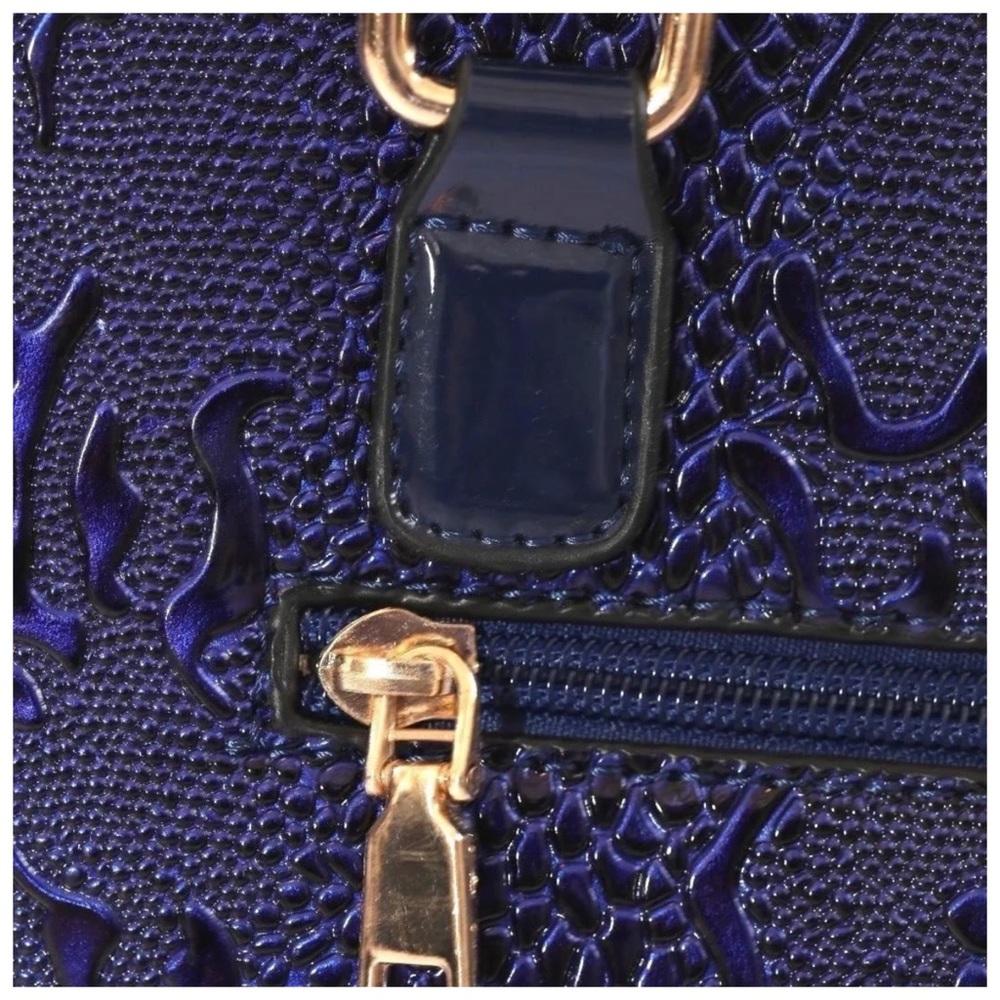 The Leona Blue Crocodile Embossed Handbag - Picture 5 of 7
